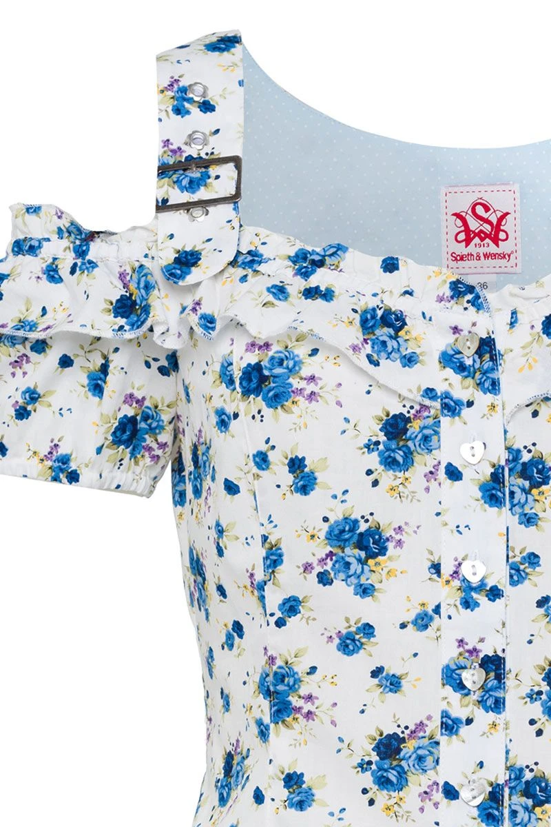 Spieth & Wensky Trachtenbluse Kurzarm Weiß Blau Geblümt Mit Carmenärmeln 006000 3 Spieth & Wensky Trachtenbluse Kurzarm Weiß Blau Geblümt Mit Carmenärmeln 006000 – Bild 3