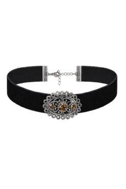 Kropfband Schwarz Mit Ovalem Anhänger Und 3 Farbigen Steinen 100247