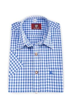 Trachtenhemd Kurzarm Blau Kariert 111733