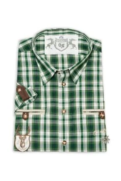 Trachtenhemd Kurzarm Grün Kariert Mit Stickerei Gregor 111960