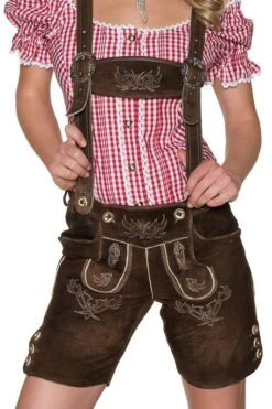 Damen Lederhose Kurz Mit H-Träger Dunkelbraun Suse 120344