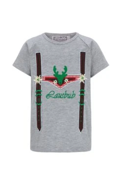 Kinder Trachtenshirt Kurzarm Grau Lederhos´n Lausbub 140085