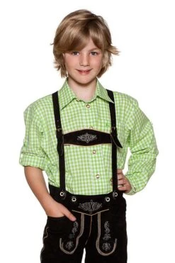 Kinder Trachtenhemd Langarm Apfelgrün Karo 140406