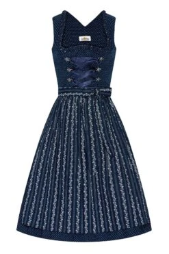 Midi Dirndl 65 Cm Dunkelblau Gepunktet 015619
