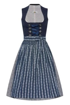 Midi Dirndl 65 Cm Dunkelblau Weiß Gemustert Fariba 015618