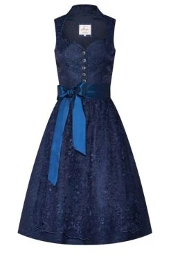 Midi Dirndl 65 Cm Dunkelblau Mit Spitzenschürze Bayana 009180