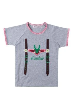 Kinder Trachtenshirt Grau Dunkelbraun Lausbub 004088