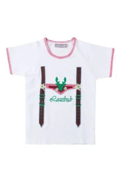 Kinder Trachtenshirt Weiß Dunkelbraun Lausbub 004089