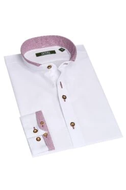 Trachtenhemd Langarm Weiß Rot Frederik 009150