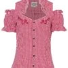 Trachtenbluse Kurzarm Rot Kariert Mit Carmenärmeln 005372