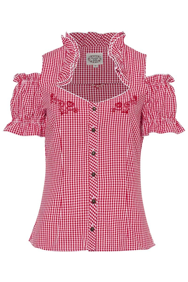 Trachtenbluse Kurzarm Rot Kariert Mit Carmenärmeln 005372 1 Trachtenbluse Kurzarm Rot Kariert Mit Carmenärmeln 005372