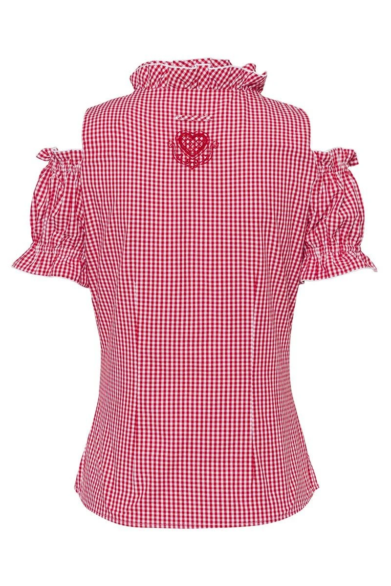 Trachtenbluse Kurzarm Rot Kariert Mit Carmenärmeln 005372 2 Trachtenbluse Kurzarm Rot Kariert Mit Carmenärmeln 005372 – Bild 2