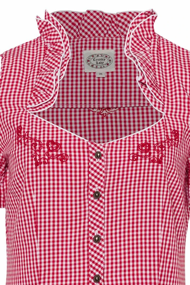 Trachtenbluse Kurzarm Rot Kariert Mit Carmenärmeln 005372 3 Trachtenbluse Kurzarm Rot Kariert Mit Carmenärmeln 005372 – Bild 3