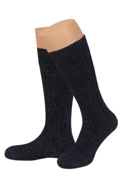 Trachten Kniestrümpfe Dunkelblau Mit Zopfmuster 008084