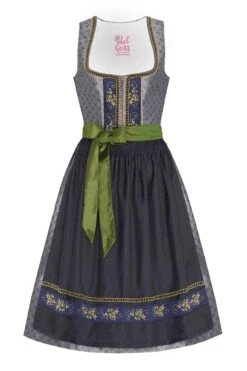 Midi Dirndl 65cm Silber Dunkelblau Grün Eileen 005611