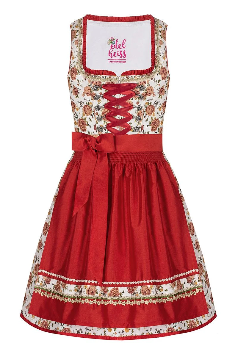 Mini Dirndl 55cm Creme Geblümt Rot Linda 006924 1 Mini Dirndl 55cm Creme Geblümt Rot Linda 006924