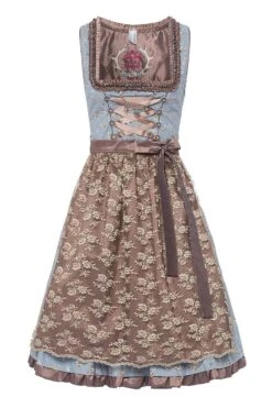Mini Dirndl 60cm Hellblau Gepunktet Taupe Stella 003177