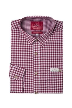 Trachtenhemd Langarm Dunkelrot Kariert Robby 005114