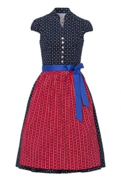 Midi Dirndl 70cm Dunkelblau Rot Susi 001673