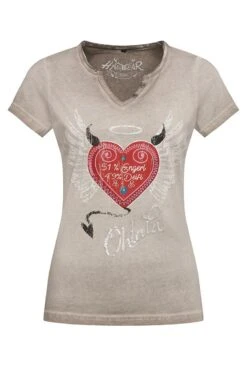 Trachtenshirt Kurzarm Grau Rot Engerl 007874