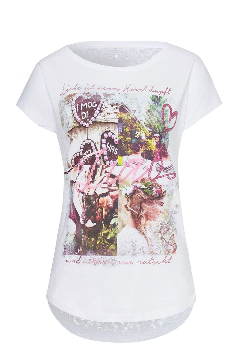 Trachtenshirt Kurzarm Weiß Mit Spitze Und Großem Aufdruck Iska 008765 1 Trachtenshirt Kurzarm Weiß Mit Spitze Und Großem Aufdruck Iska 008765