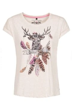 Trachtenshirt Kurzarm Natur Mit Hirschmotiv Mesquite 004860