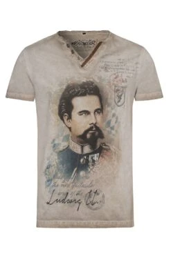 Trachtenshirt Taupe Mit König Ludwig Aufdruck 004316