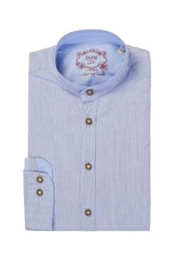 Trachtenhemd Langarm Hellblau Gestreift Leopold 008982 - Slimfit