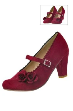 Pumps Dunkelrot Mit Aufgesetzten Rosen 003877