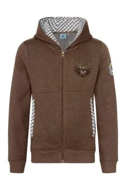 Kinder Kapuzen-Sweatjacke Braun Mit Hirschstickerei Ben 013487