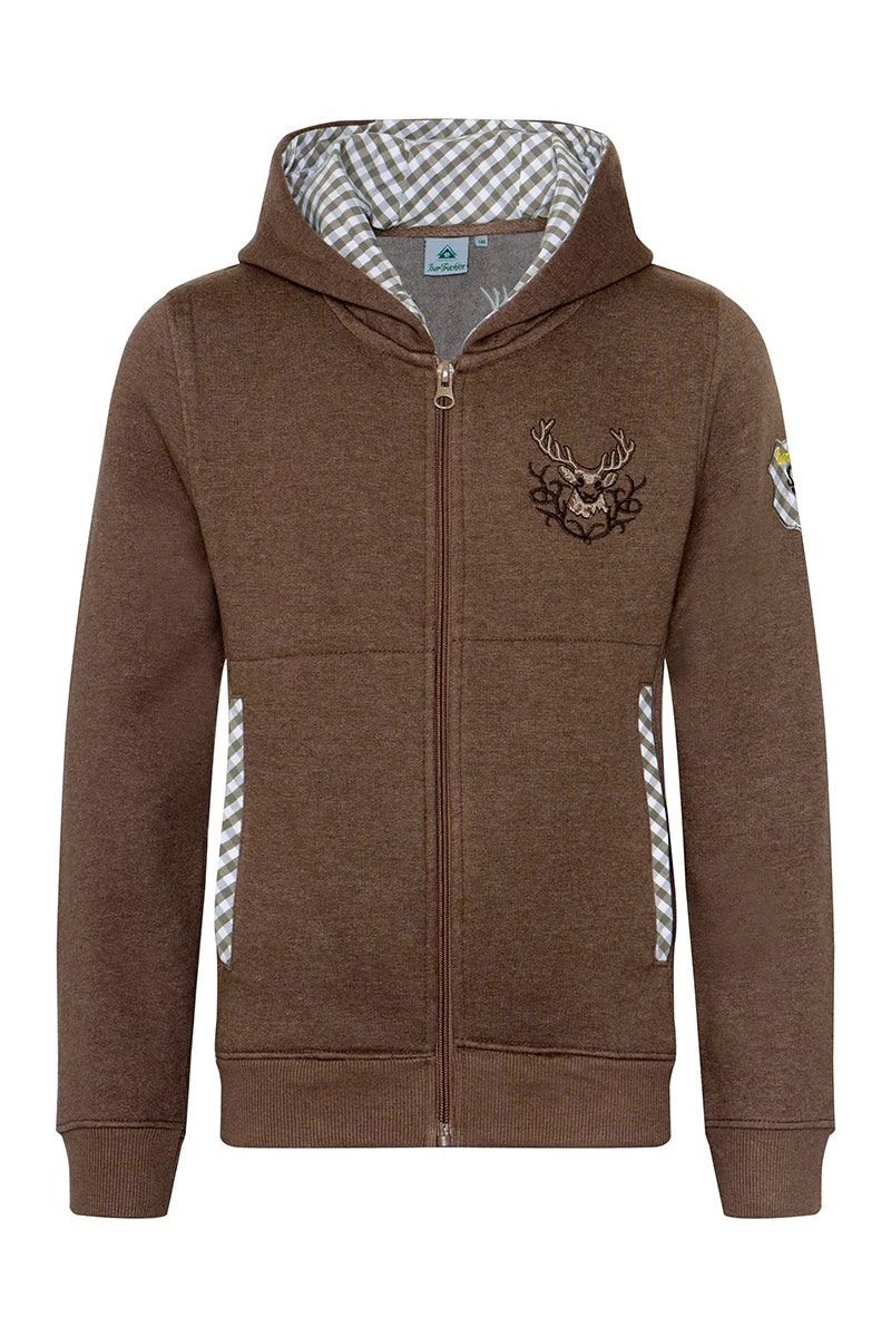 Kinder Kapuzen-Sweatjacke Braun Mit Hirschstickerei Ben 013487 1 Kinder Kapuzen-Sweatjacke Braun Mit Hirschstickerei Ben 013487