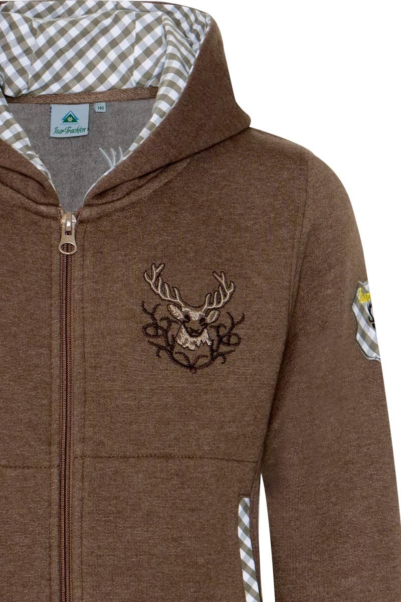 Kinder Kapuzen-Sweatjacke Braun Mit Hirschstickerei Ben 013487 2 Kinder Kapuzen-Sweatjacke Braun Mit Hirschstickerei Ben 013487 – Bild 2