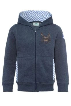 Kinder Kapuzen-Sweatjacke Jeansblau Mit Hirschstickerei Ruben 001579