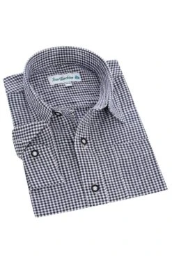 Kinder Trachtenhemd Langarm Dunkelblau Kariert 003546