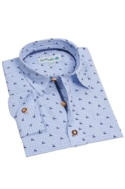 Kinder Trachtenhemd Hellblau Kariert Mit Hirschprint 007986