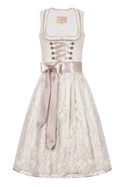 Hochzeitsdirndl Midi 70cm Creme Gemustert Mit Perlen 007019