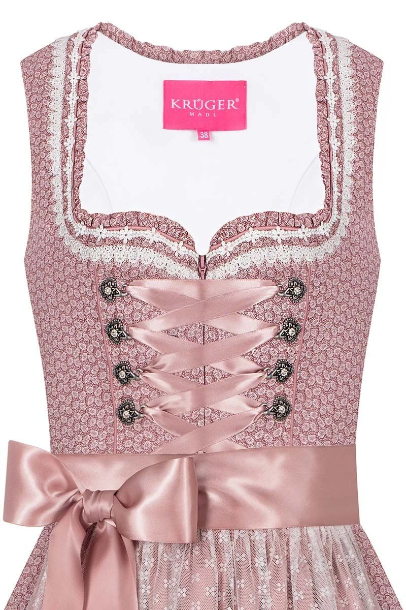 Mini Dirndl 60cm Altrosa Gemustert Mit Weißer Spitzenschürze 007027 4 Mini Dirndl 60cm Altrosa Gemustert Mit Weißer Spitzenschürze 007027 – Bild 4