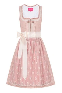 Mini Dirndl 60cm Rosa Gemustert Mit Cremefarbener Tüllschürze Rosanna 007025