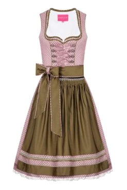 Mini Dirndl 60cm Rosa Gemustert Oliv Miriam 007023