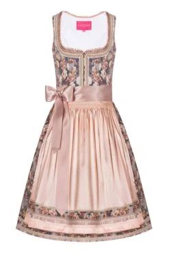 Mini Dirndl 60cm Taupe Mit Blumendruck Apricot 007028