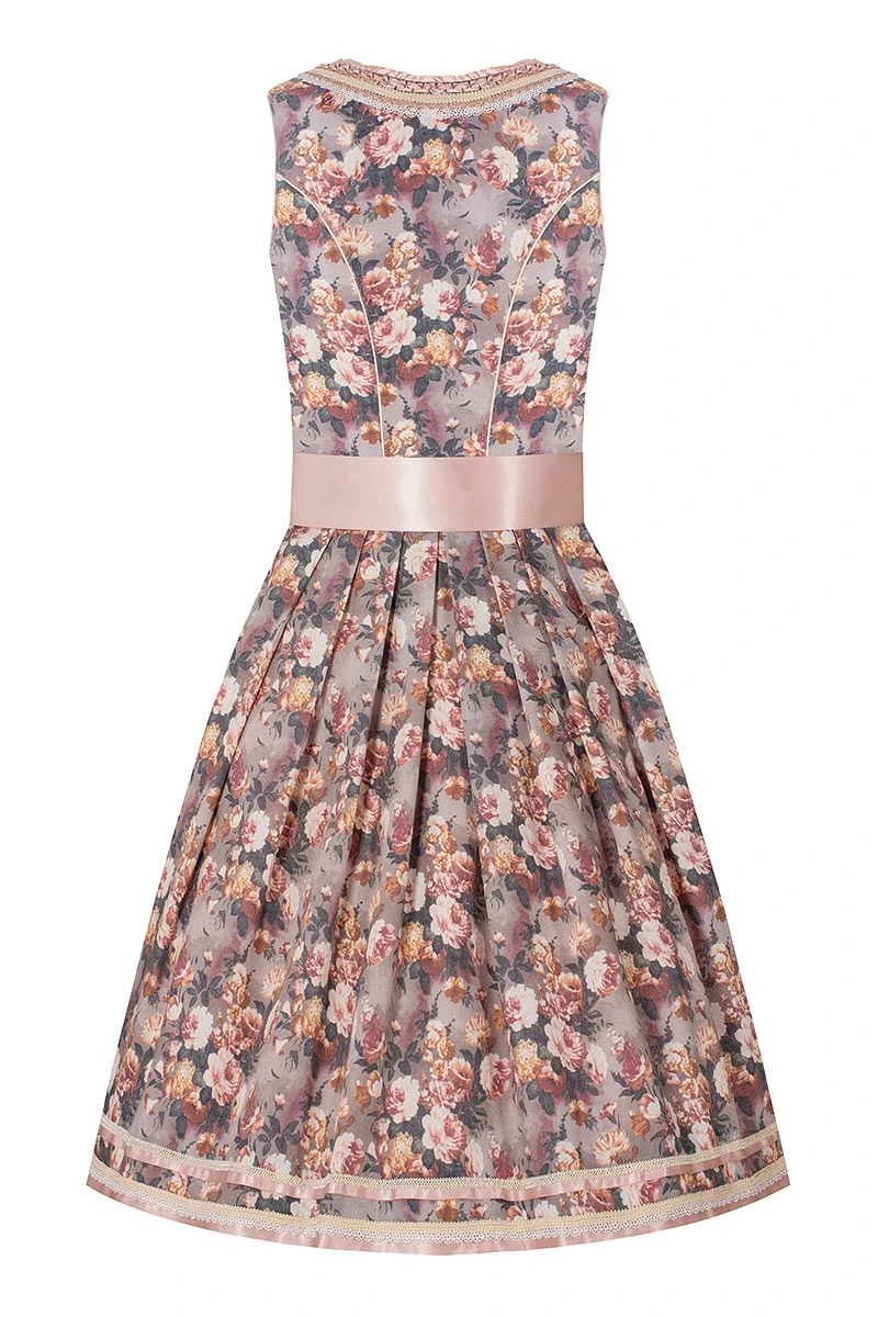 Mini Dirndl 60cm Taupe Mit Blumendruck Apricot 007028 2 Mini Dirndl 60cm Taupe Mit Blumendruck Apricot 007028 – Bild 2