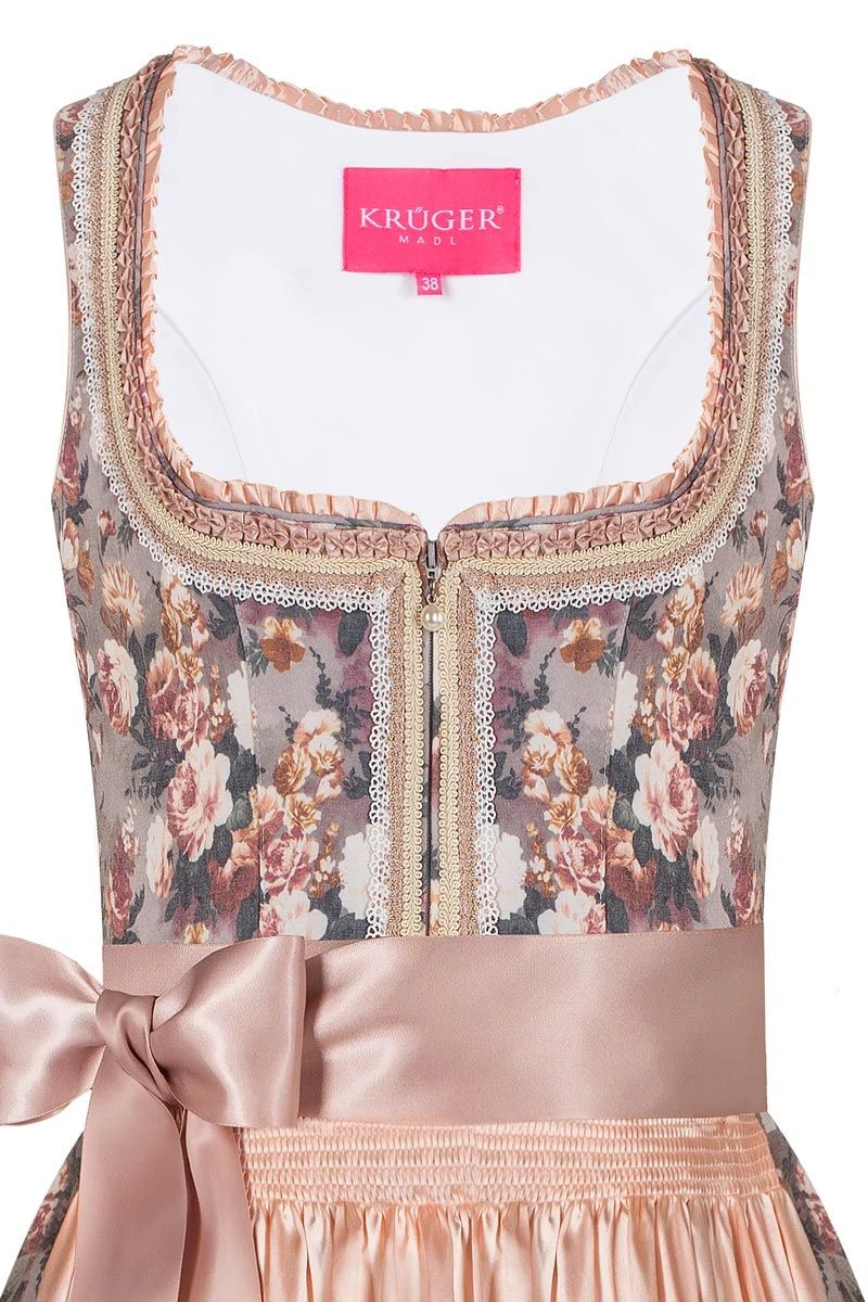 Mini Dirndl 60cm Taupe Mit Blumendruck Apricot 007028 3 Mini Dirndl 60cm Taupe Mit Blumendruck Apricot 007028 – Bild 3