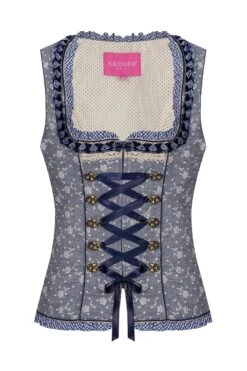 Trachtenmieder Jeansblau Creme Gemustert 003713