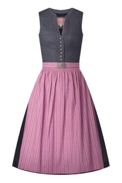 Midi Dirndl 65 Cm Anthrazit Altrosa Stretch Viola 008846 - Limitiert