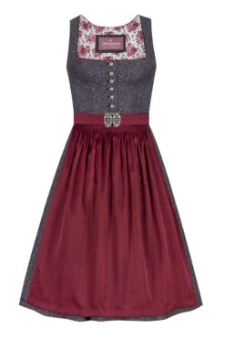 Midi Dirndl 65 Cm Anthrazit Dunkelrot Thea 009996