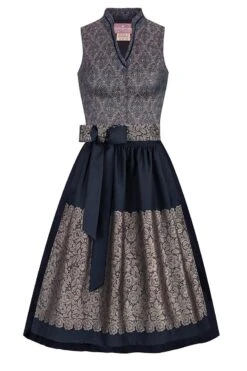 Midi Dirndl 65 Cm Dunkelblau Taupe Klara 009185 - Limitiert
