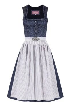 Midi Dirndl 65 Cm Dunkelblau Weiß Mathilda 010041
