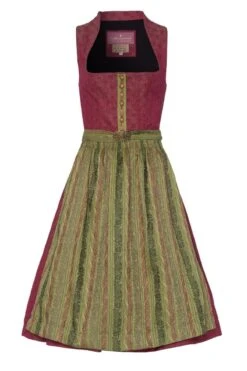 Midi Dirndl 65cm Dunkelrot Grün Gemustert Marlene 004755