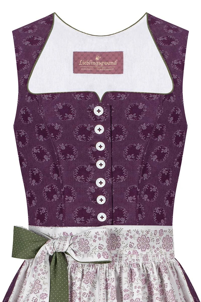 Midi Dirndl 70cm Aubergine Weiß Gemustert Barbara 005286 3 Midi Dirndl 70cm Aubergine Weiß Gemustert Barbara 005286 – Bild 3