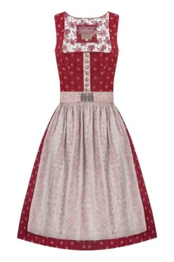 Midi Dirndl 70cm Rot Beige Babett 004698 - Limitiert